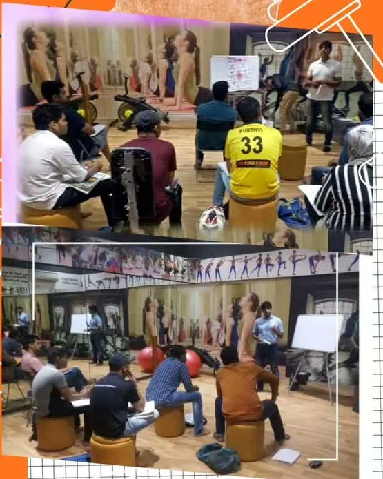 Brijesh Joshi teaching a room of trainee fitness instructors at a training institute session