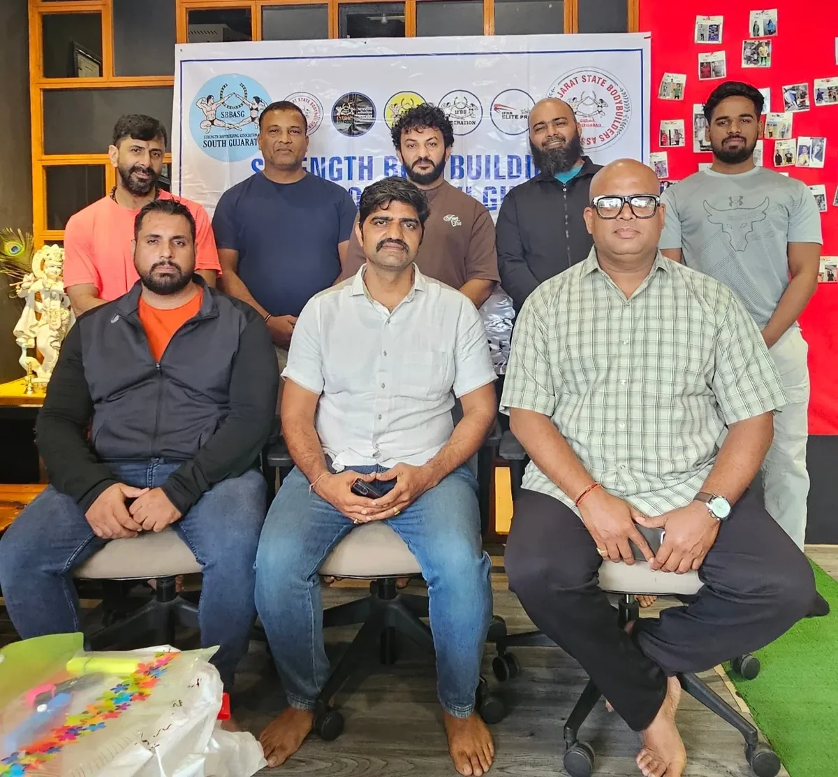 Brijesh Joshi with fellow office bearers of the Strength Bodybuilding Association South Gujarat