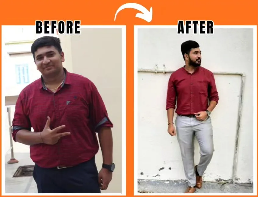 Abhishek, a working professional, before and after four months of coaching at S R Gym