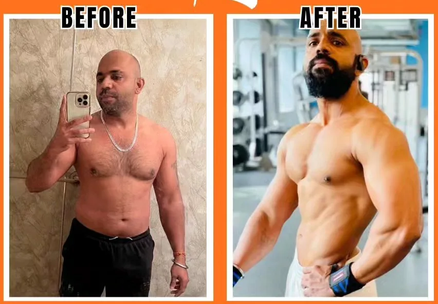 Kalpesh, an S R Gym online coaching client based in the USA, before and after 16 weeks