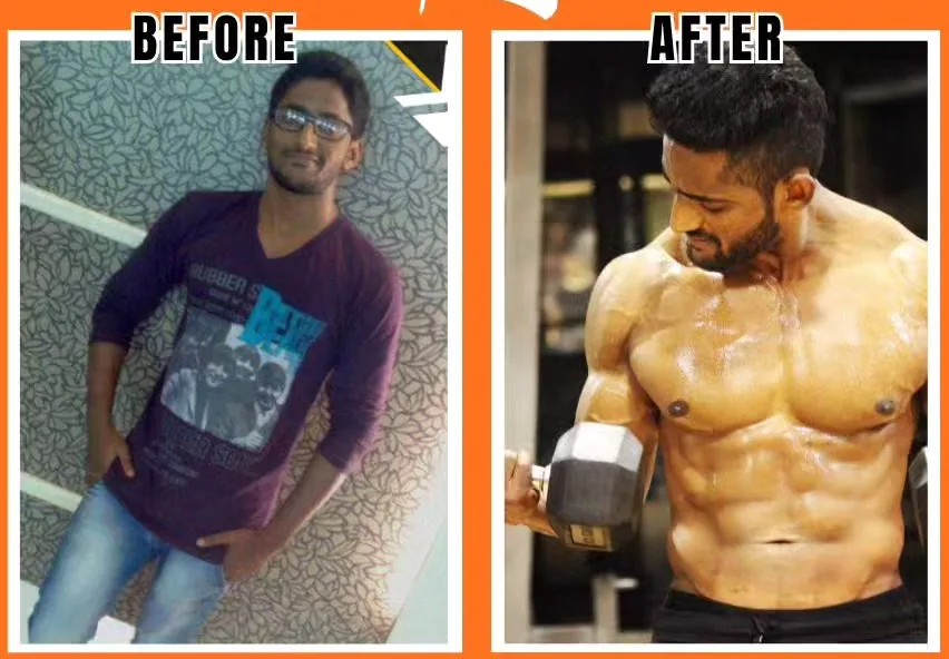Smit, a working professional, before and after seven months of training at S R Gym